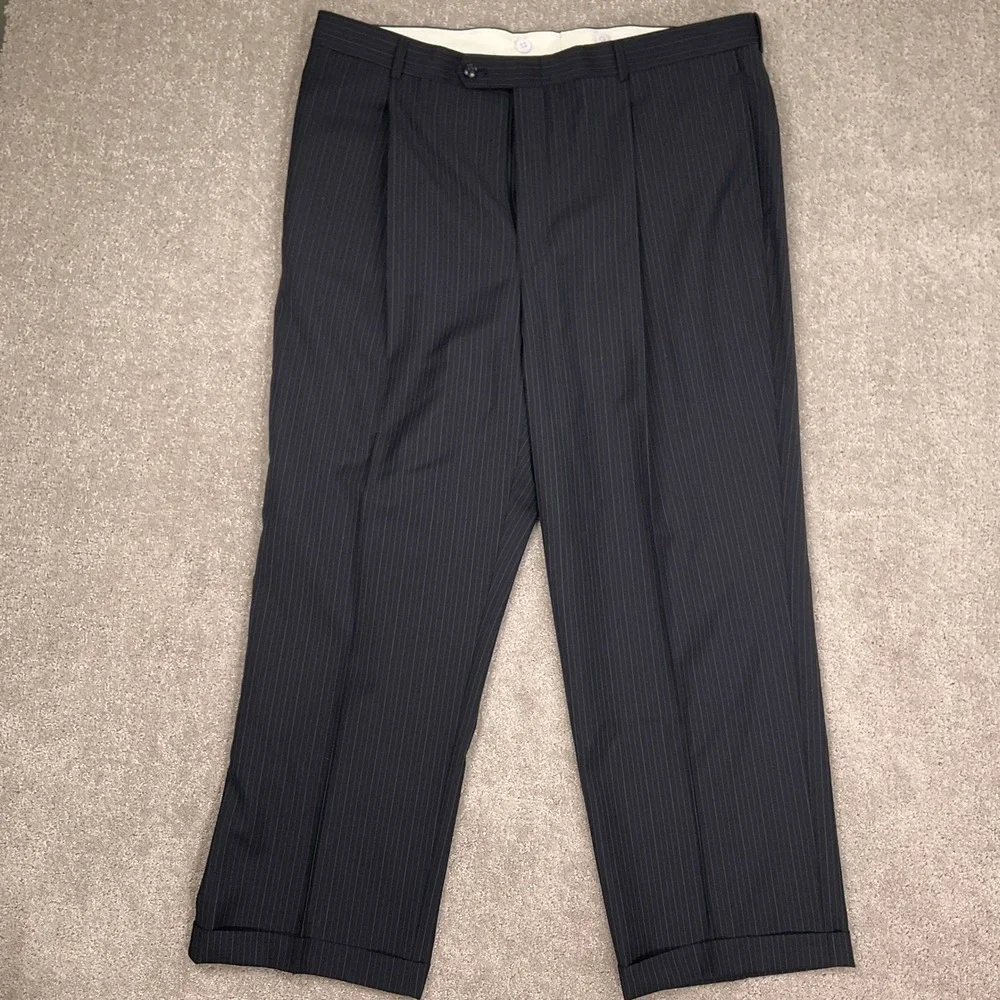 Jones New York Suit Mens 44R 40W Black Pinstripe 3-Button Formal Classic Wool